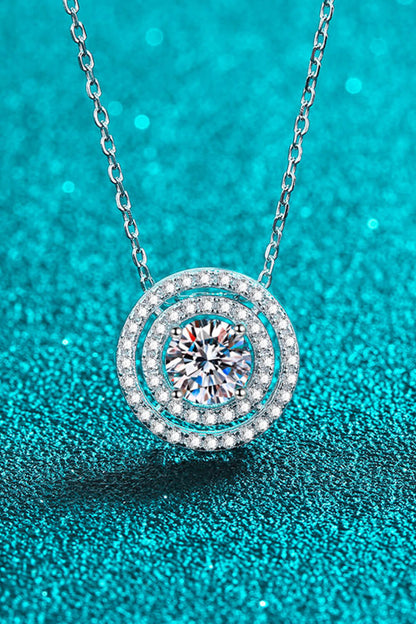 Moissanite Round Pendant Rhodium-Plated Necklace