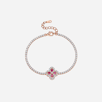 Lab-Grown Ruby 925 Sterling Silver Flower Shape Bracelet