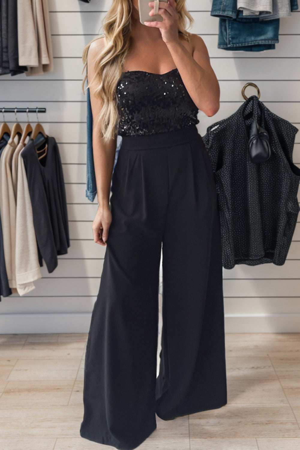 Sequin Tube Wide Leg Jumpsuit