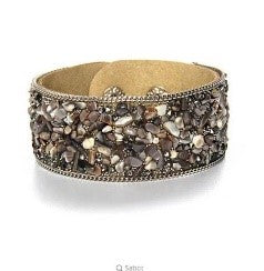 Bold Leather Bracelet with Irregular Crystals and Vibrant Gem Accents