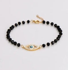 18K Gold Devil's Eye Bracelet with Glass Inlays and Rhinestones