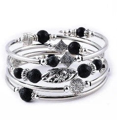 Geometric Alloy Bangle with Natural Stones