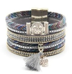 Ethnic-Style Owl Bangle with PU Leather and Sparkling Accents