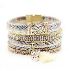 Ethnic-Style Owl Bangle with PU Leather and Sparkling Accents