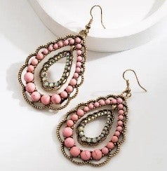 Vintage Ethnic Drop Earrings with Geometric Design and Gold Accents