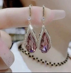 Captivating Water Droplet Drop Earrings with Sparkling Synthetic Crystals