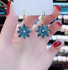 Elegant Flower Drop Earrings with Vibrant Glass Inlay