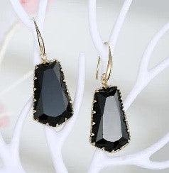 Bold Trapezoidal Earrings with Irregular Crystal Accents