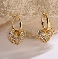 18K Gold-Plated Heart-Shaped Drop Earrings with Sparkling Zircon