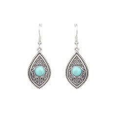 Retro-Inspired Water Droplet Earrings with Turquoise Inlay and Polished Finish