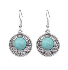 Vintage-Inspired Turquoise Water Droplet Earrings with Polished Alloy Finish