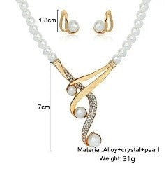 Elegant Gold-Plated Pearl & Rhinestone Jewelry Set