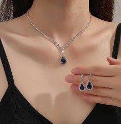 Silver Water Droplet Zircon Jewelry Set