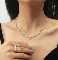 Korean-Inspired Crystal Necklace & Earrings Set