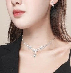 Korean-Inspired Crystal Necklace & Earrings Set