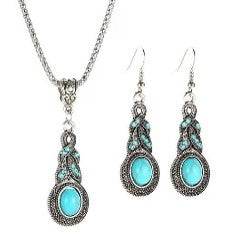 Turquoise Pop: Irregular Alloy Necklace & Earrings Set