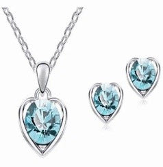 Crystal Heart Pendant Necklace & Earrings Set