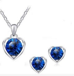 Crystal Heart Pendant Necklace & Earrings Set