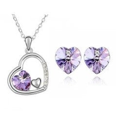 Colorful Heart Crystal Necklace & Earrings Set