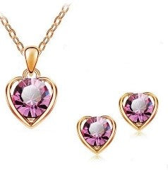 Crystal Heart Pendant Necklace & Earrings Set