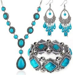 Retro Geometric Turquoise Jewelry Set