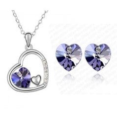 Colorful Heart Crystal Necklace & Earrings Set