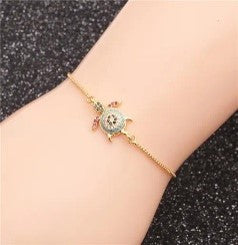 Turtle Design Zircon-Set Adjustable Bracelet