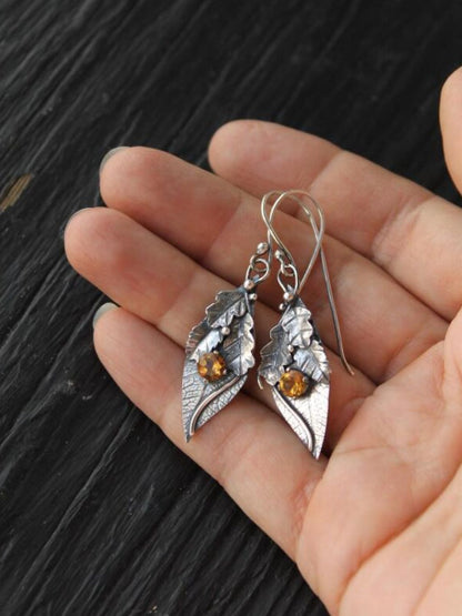 Alloy Rhinestone Leaf Shape Earrings