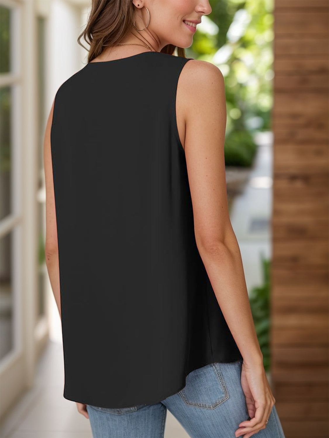 Full Size Ruched V-Neck Tank